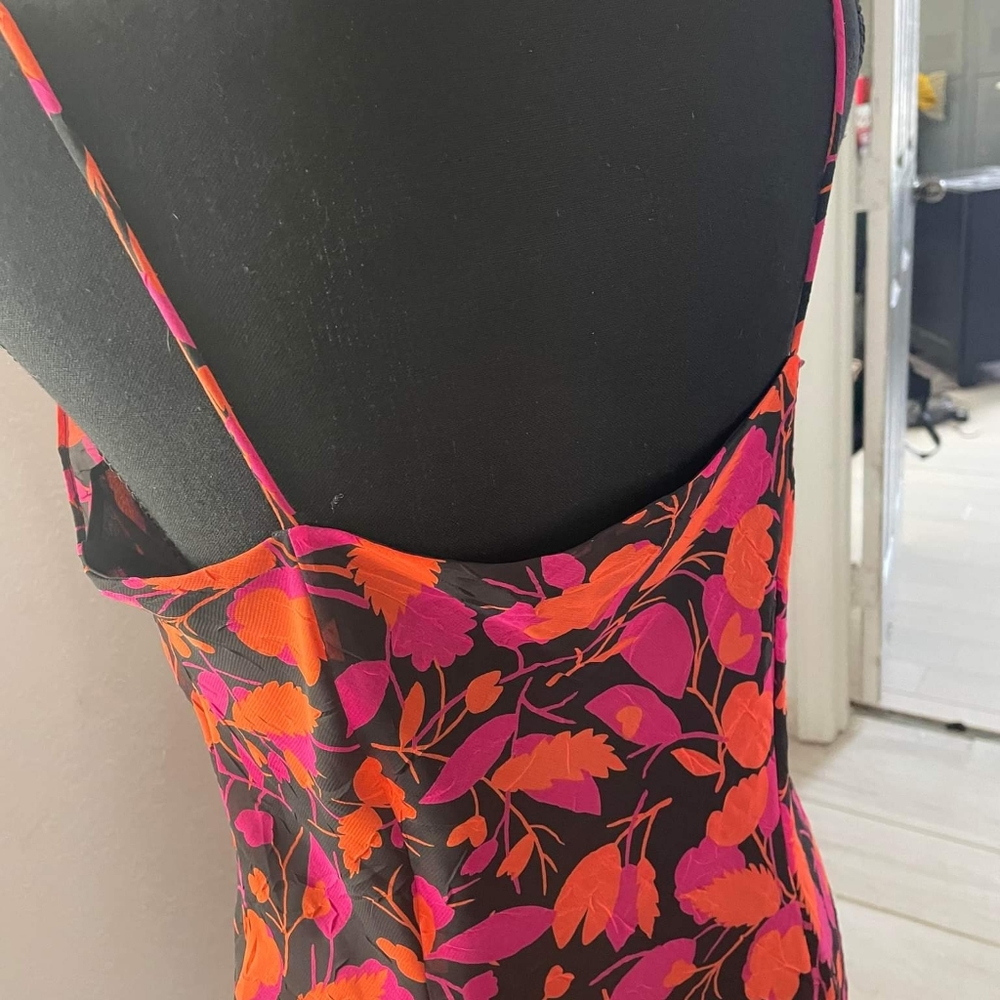 Black dress with orange and fushia flowers - Picture 2 of 2